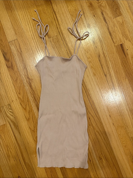 Urban Outfitters Dresses & Skirts - Urban Outfitters Ribbed Tie-Strap Mini Dress in Light Beige